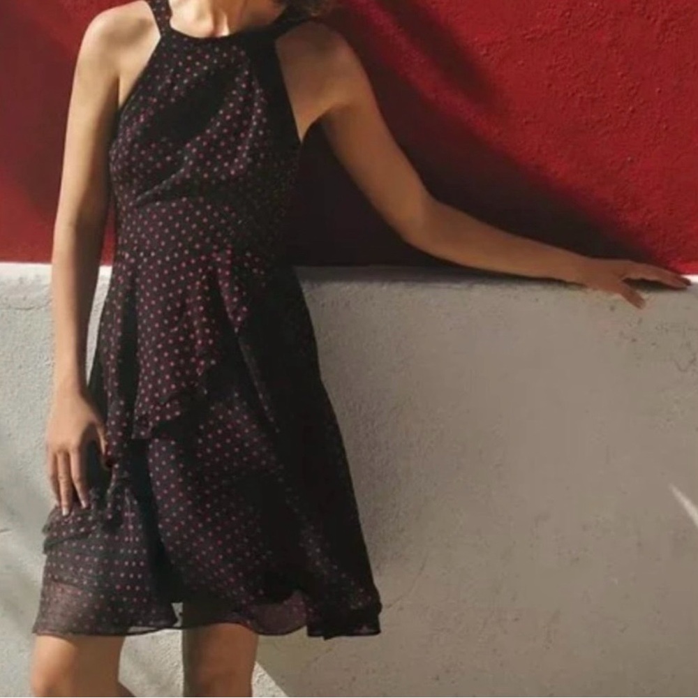 Eva Franco Maryanne - Navy and Red Polka Dot Midi Dress